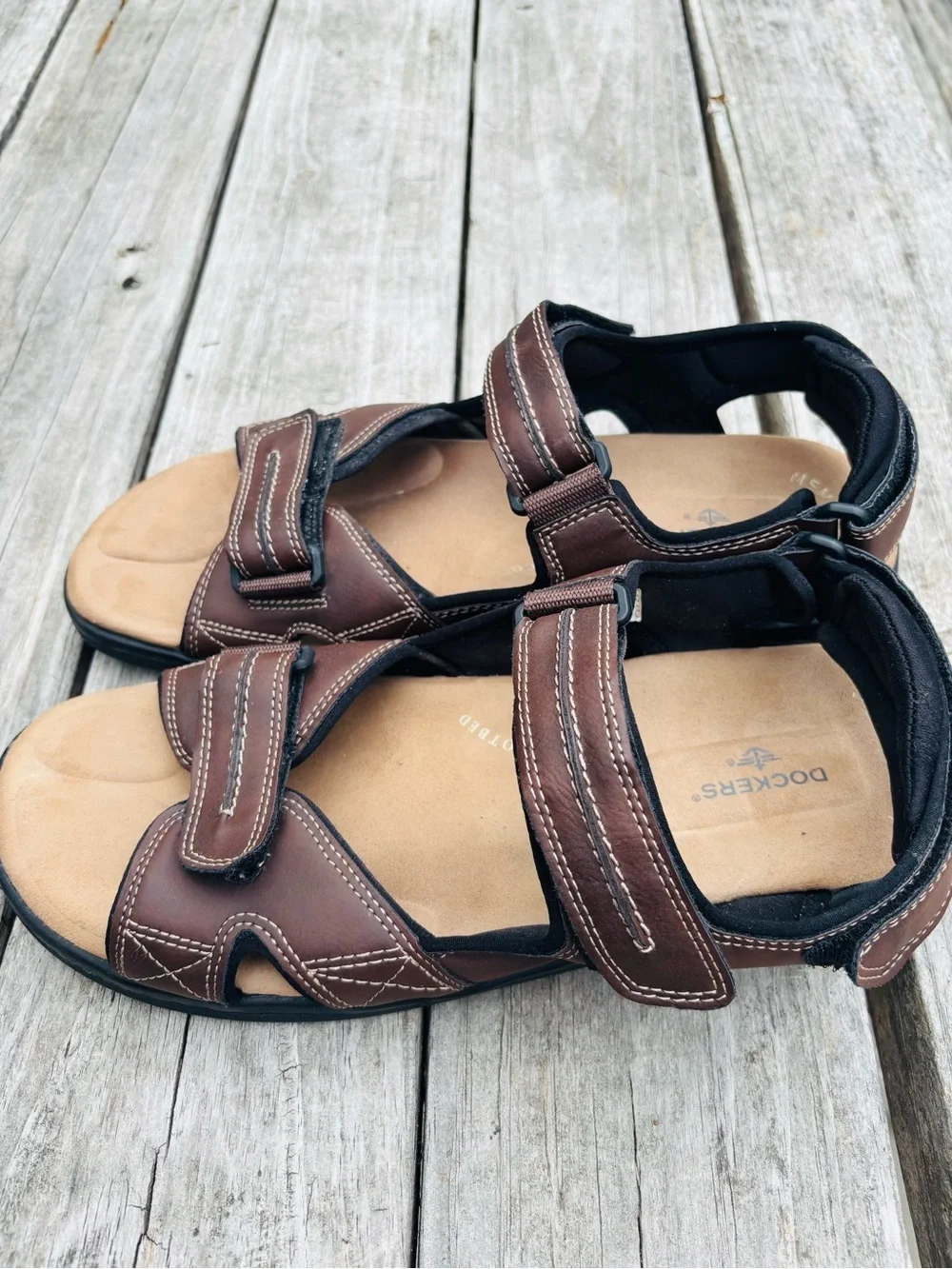 Dockers Men’s Brown Leather Multi-Strap Comfort Sandals size 13